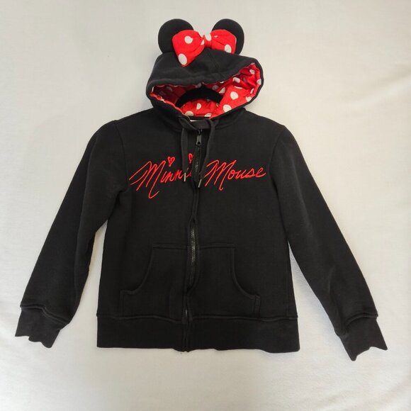Disney Parks Womens Minnie Mouse Black Red Hoodie With Ears & Bow SizeUS M